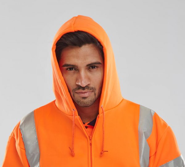 Orange Hi-Vis Zipped Hoodie hood